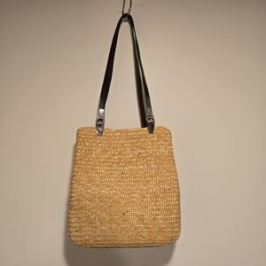 Vintage Boho Wheat Straw Yellow Rattan Lined Shoulder Bag Purse 90s Cottage Vtg